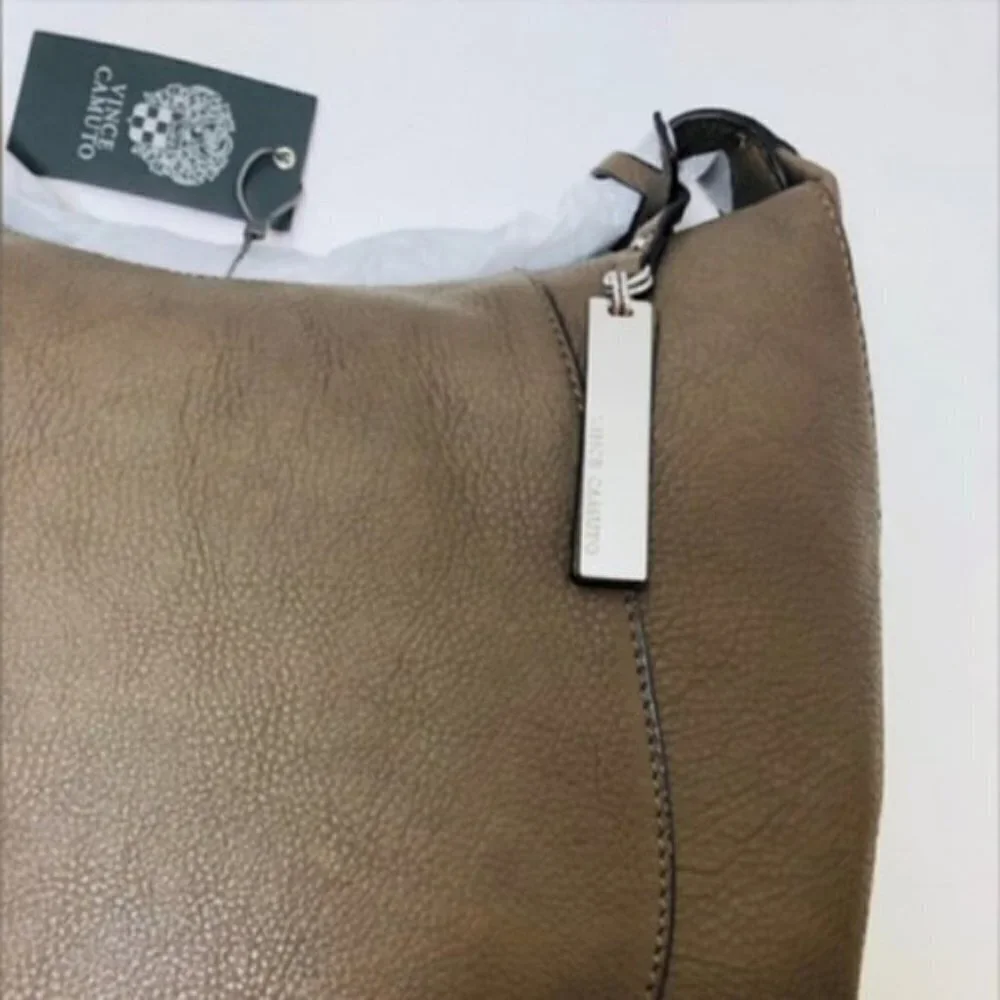 Vince Camuto Womens Brown Leather Large Hobo Shoulder Handbag New